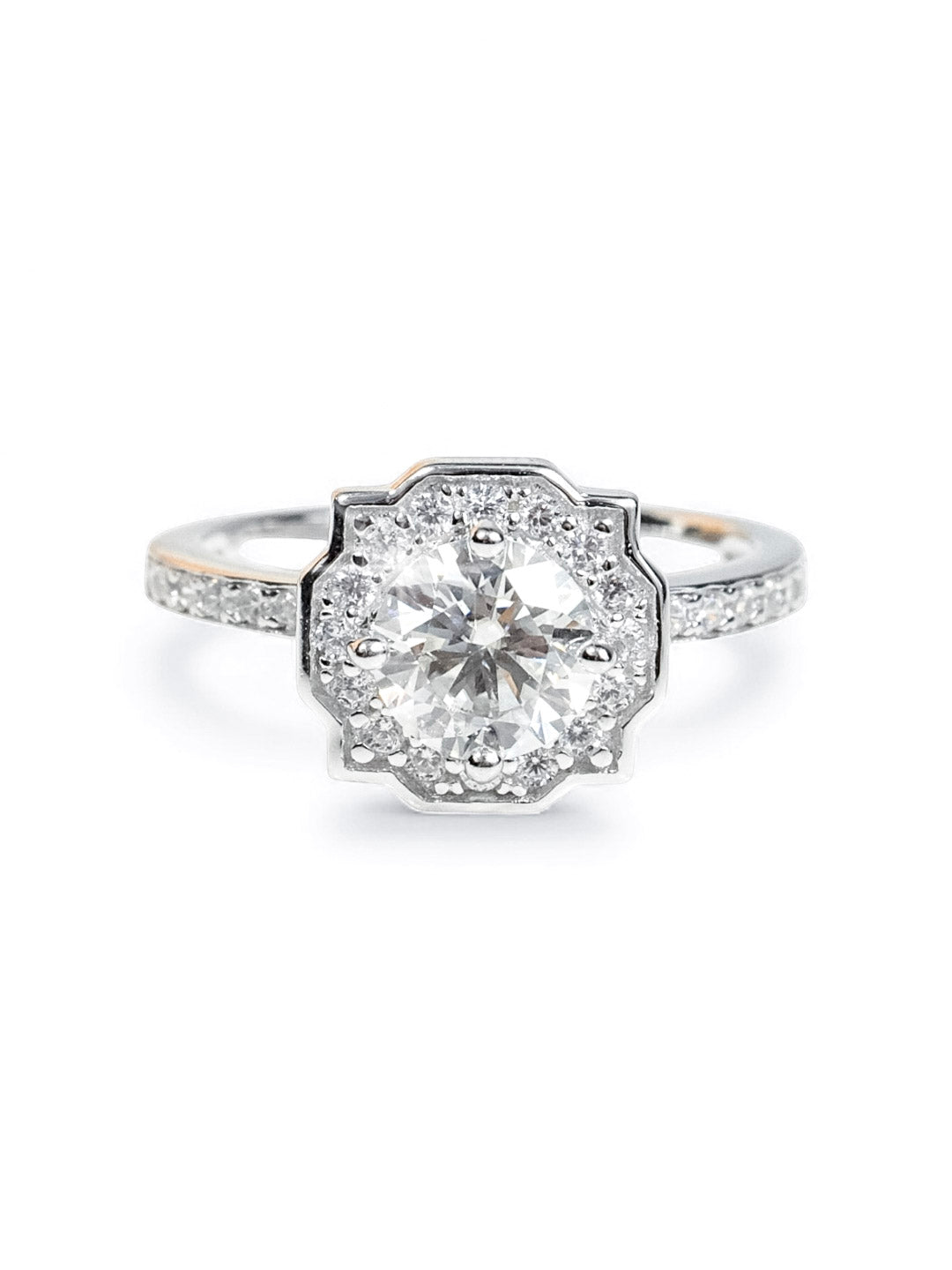 Floral Radiance – แหวน Halo Moissanite 1ct น้ำ D VS1 | LB LuxeBrilliance
