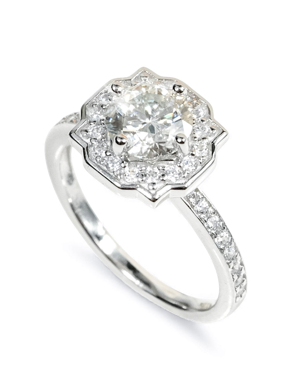 Floral Radiance – แหวน Halo Moissanite 1ct น้ำ D VS1 | LB LuxeBrilliance
